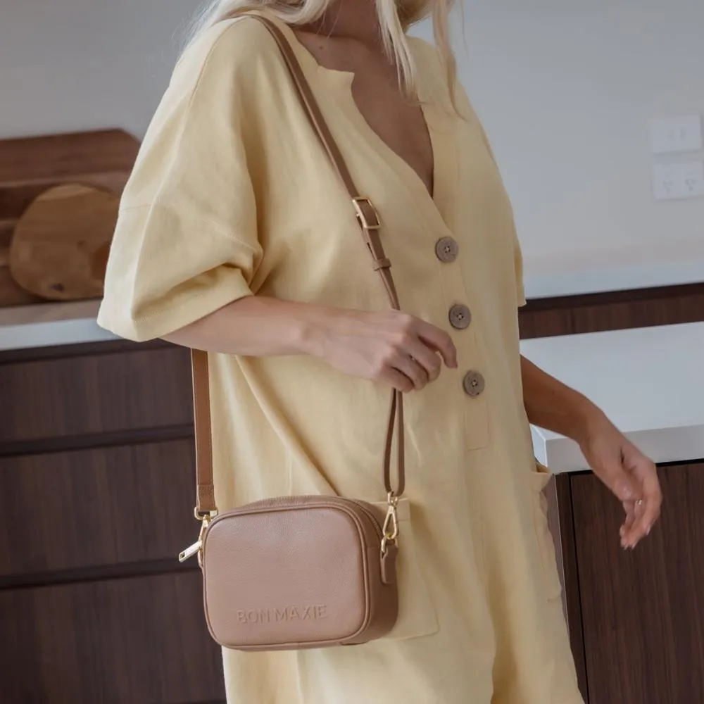Mini Sidekick Leather Wallet Crossbody -- Tan