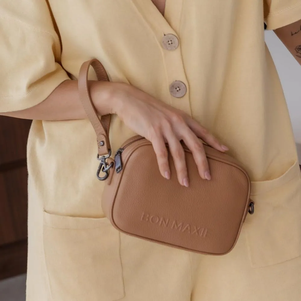 Mini Sidekick Leather Wallet Crossbody -- Tan