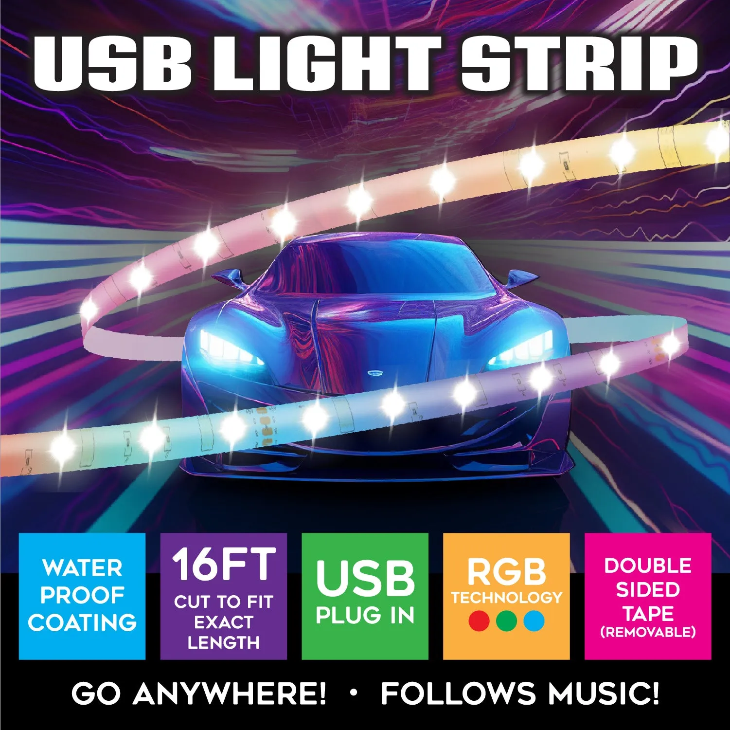 Mood Light Strip USB with Remote 16FT - 6 Pieces Per Pack 24338AZ