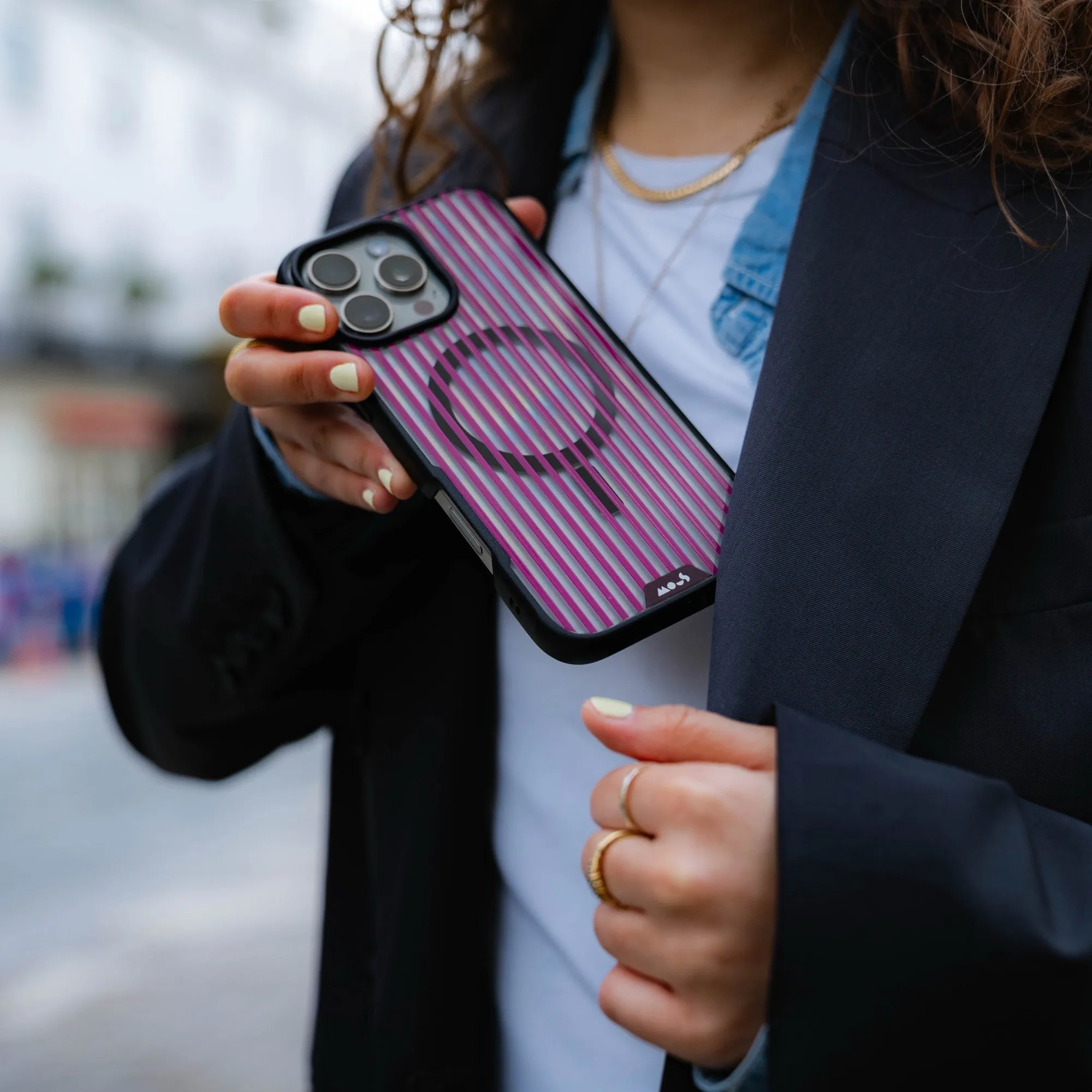 Mulberry Protective Phone Case - Clarity MagSafe x Pinstripe