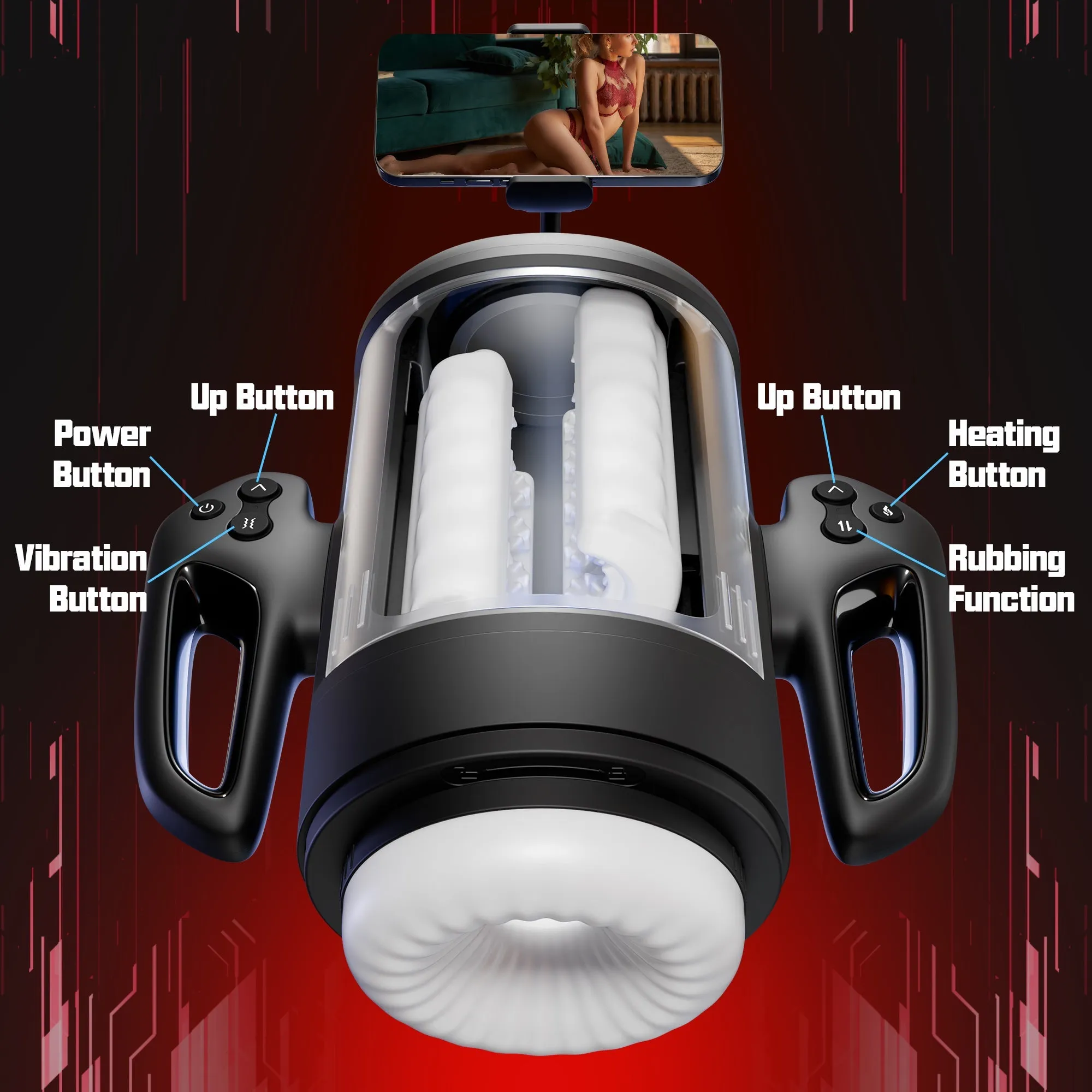 Rubbing Masturbator Cup with Vibrating, Heating & Phone Mount