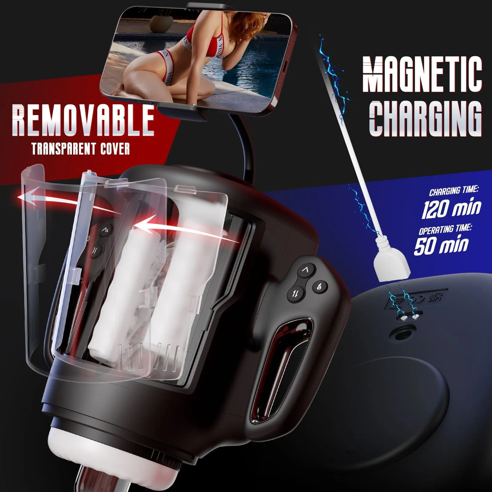 Rubbing Masturbator Cup with Vibrating, Heating & Phone Mount