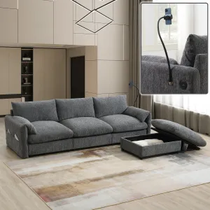 Streamdale Chenille Sectional Sofa w/ Ottoman, USB, & Phone Holder