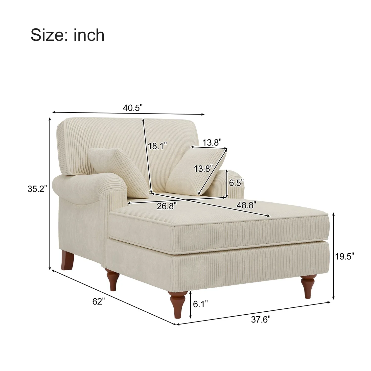 Streamdale Oversized Corduroy Chaise Lounge with Pillows