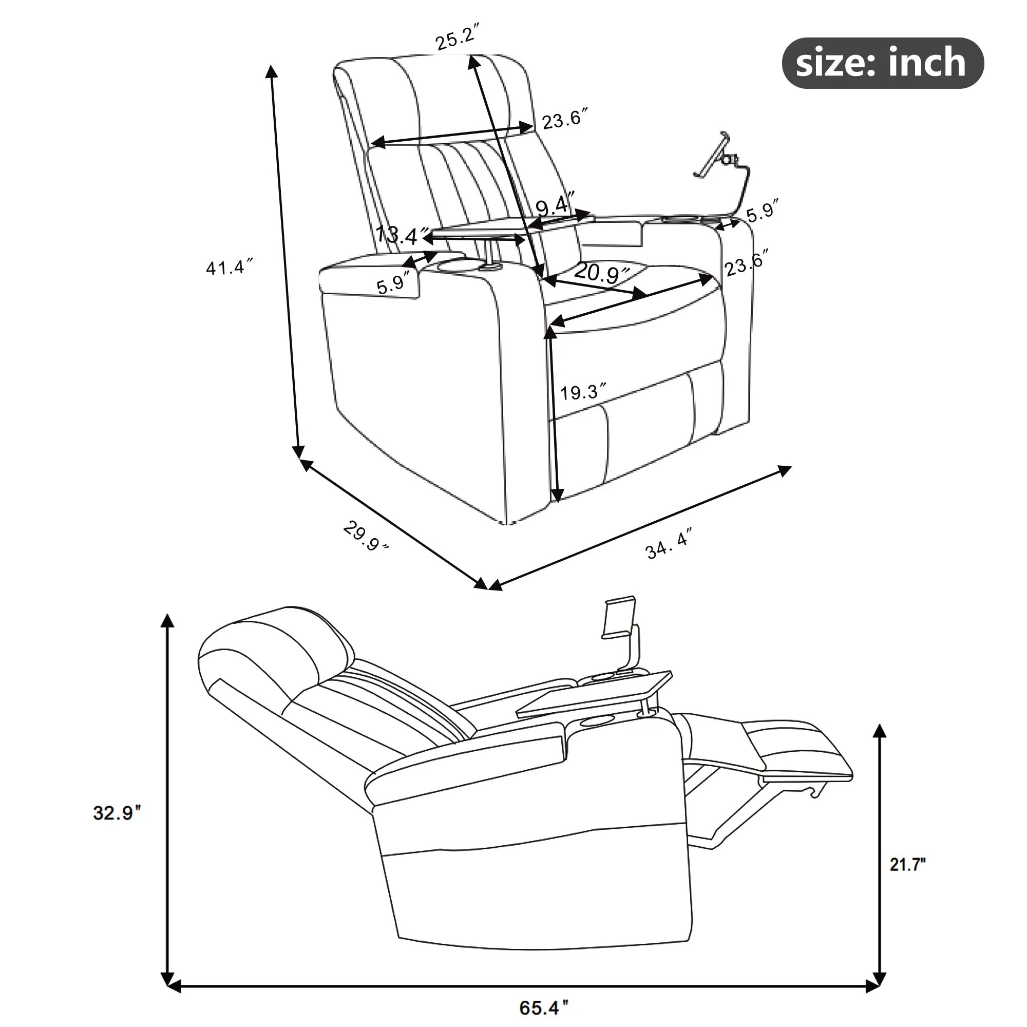 Streamdale Power Swivel Recliner with Home Theater Features