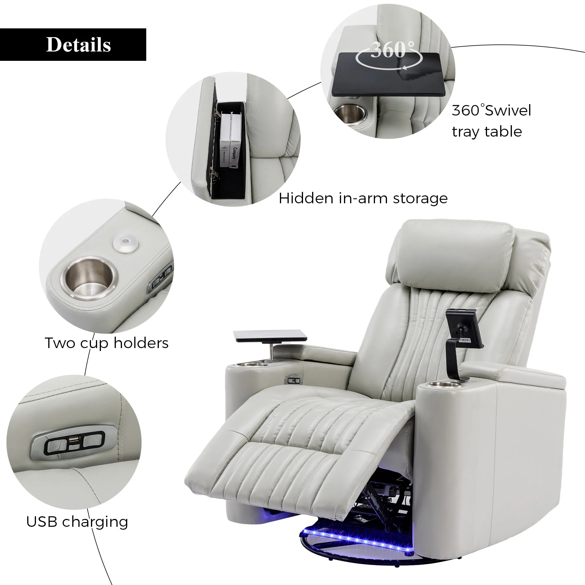 Streamdale Power Swivel Recliner with Home Theater Features