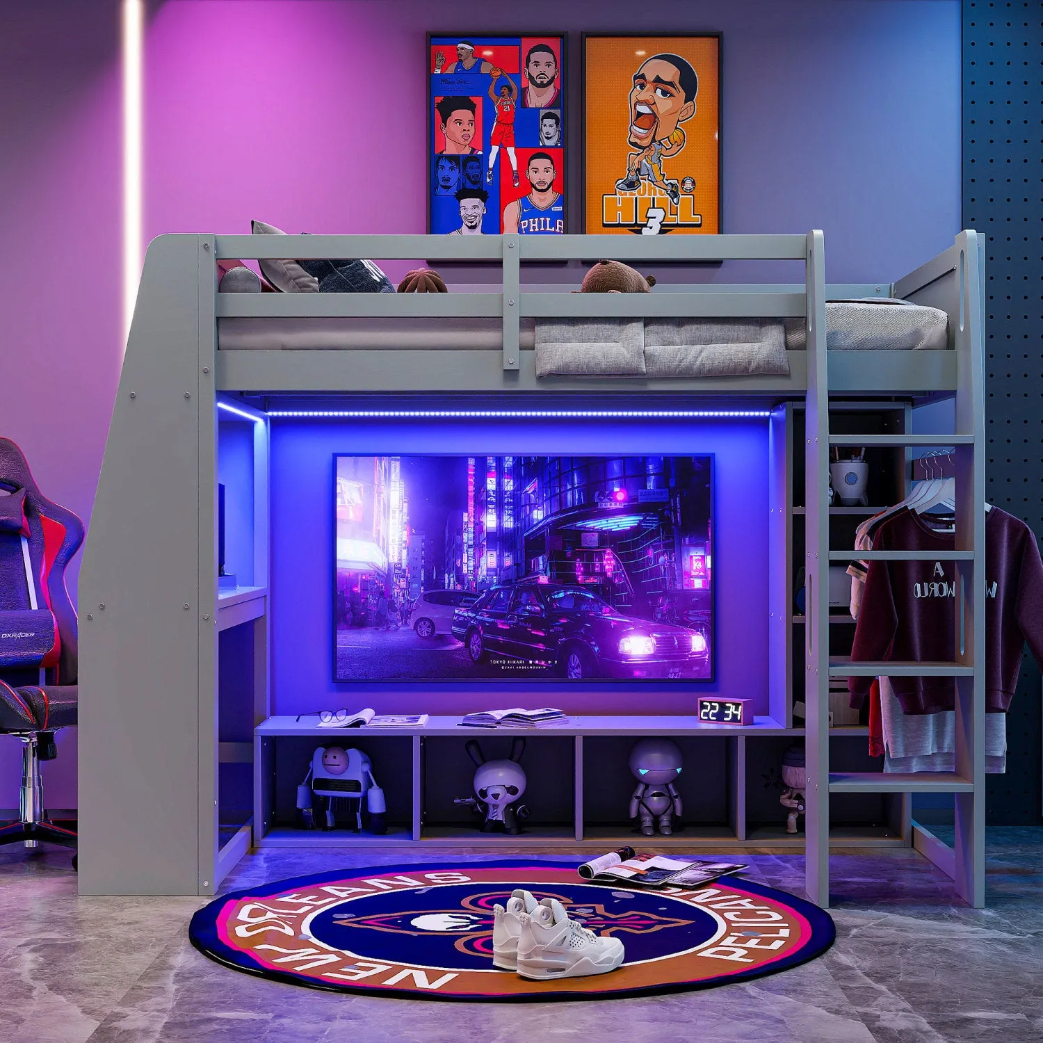Streamdale Twin Gaming Loft Bed with Desk & Storage