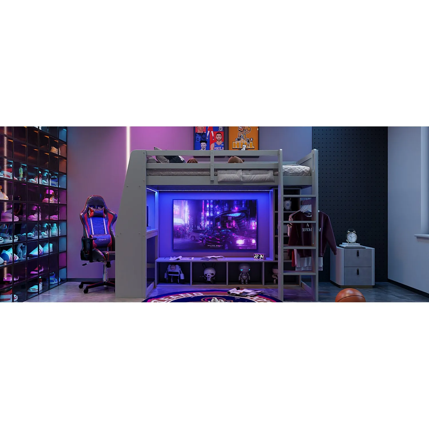 Streamdale Twin Gaming Loft Bed with Desk & Storage