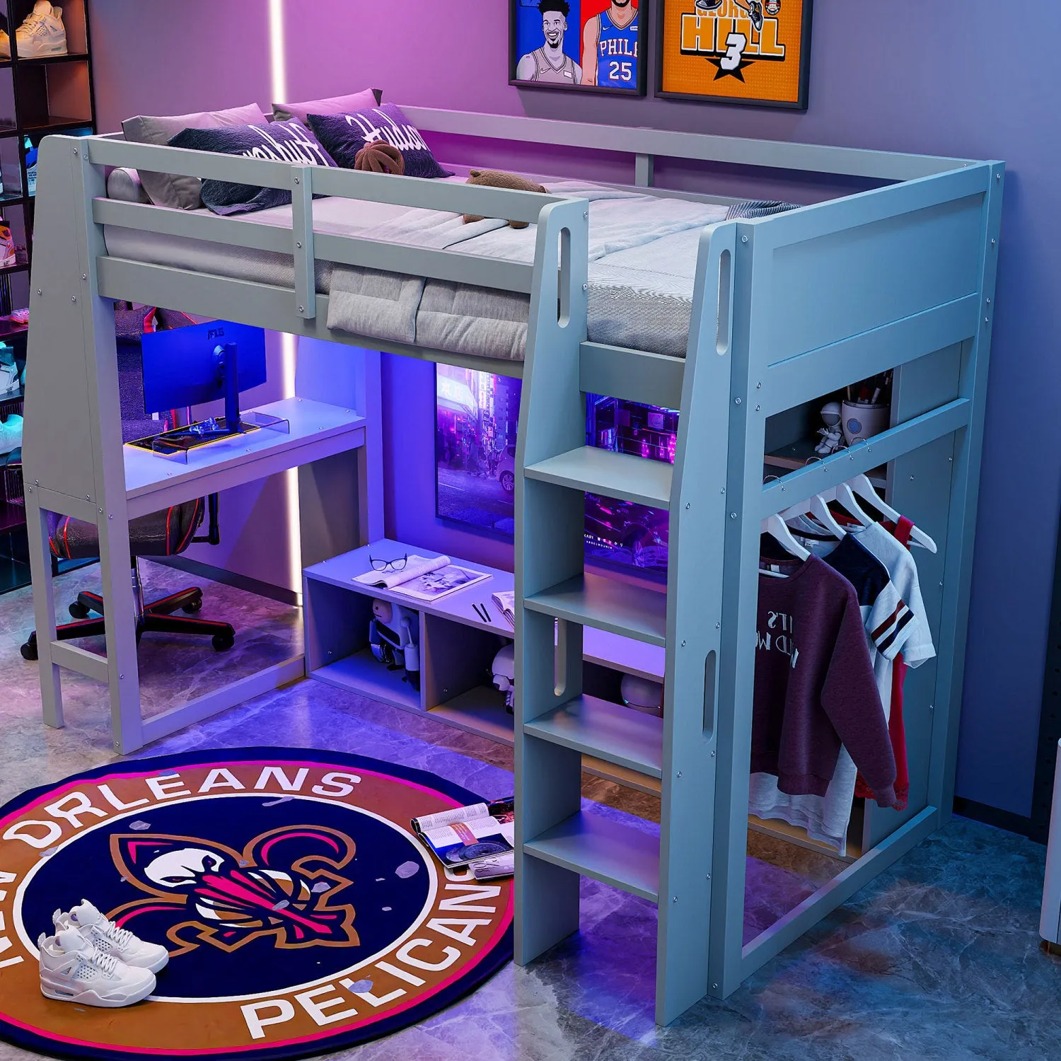 Streamdale Twin Gaming Loft Bed with Desk & Storage